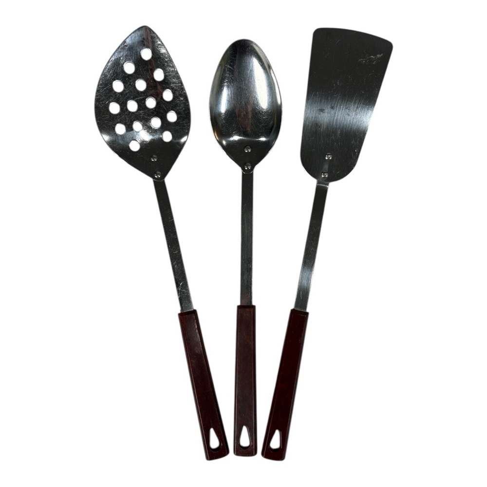 Vtg Kaylan Stainless Long Handle Spatula Cooking Spoon Slotted Spoon Utensil Set